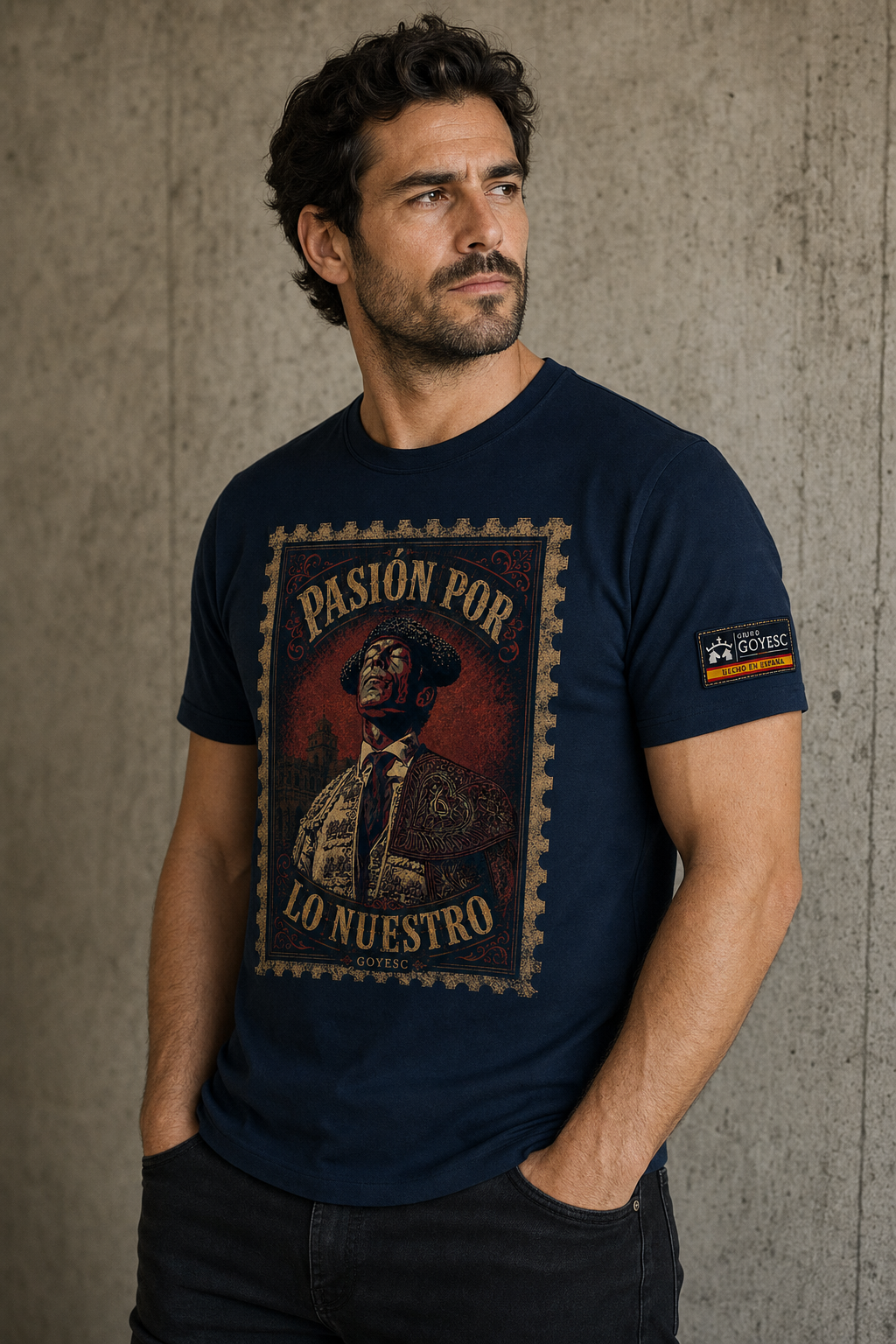 Camiseta Manuel Escribano de arte taurino en color azul marino · GOYESC, Hecho en España