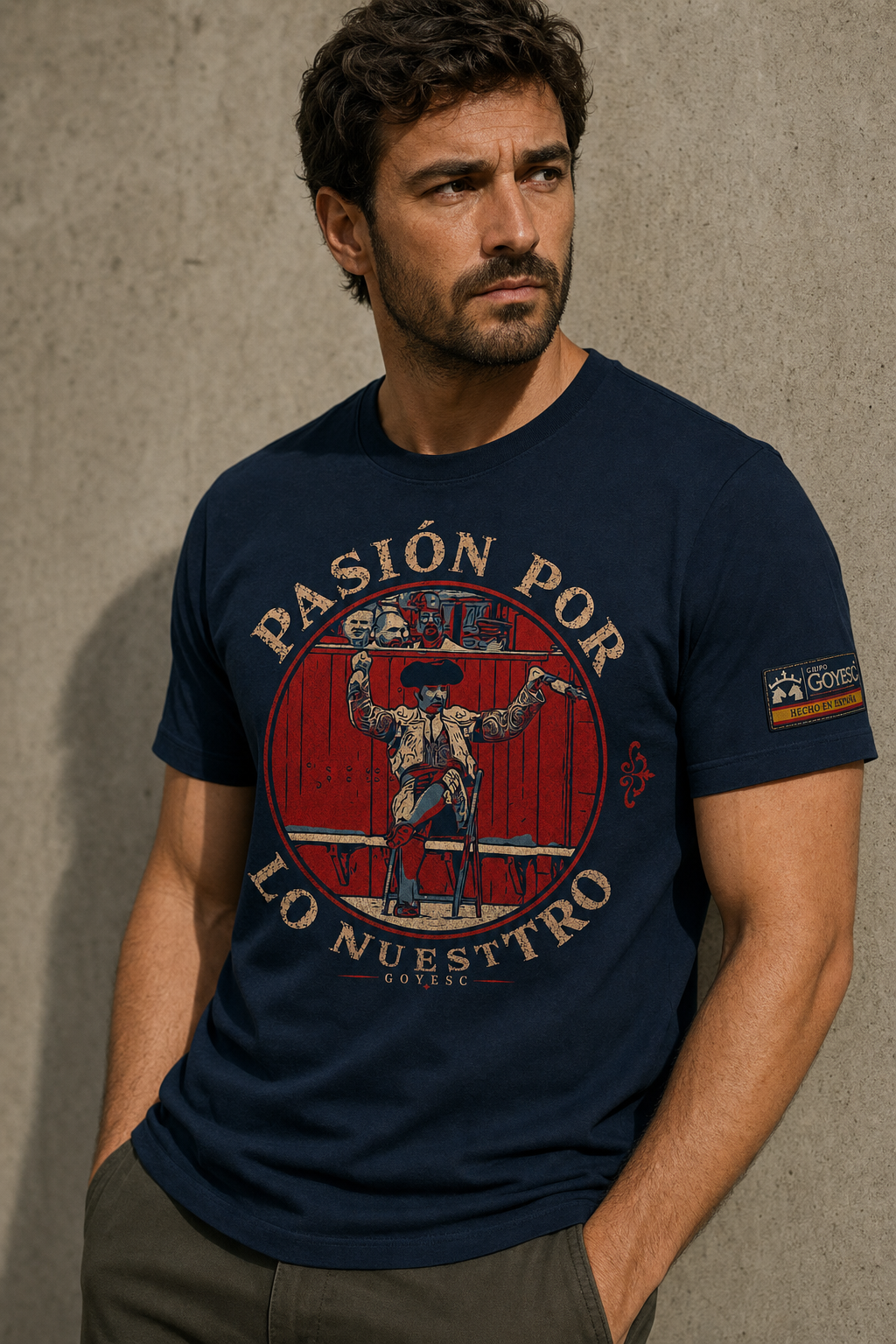Camiseta Morante El Gallo de arte taurino en color azul marino · GOYESC, Hecho en España
