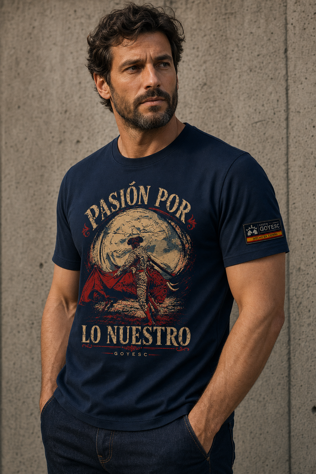 Camiseta Morante La Liturgia de arte taurino en color azul marino · GOYESC, Hecho en España